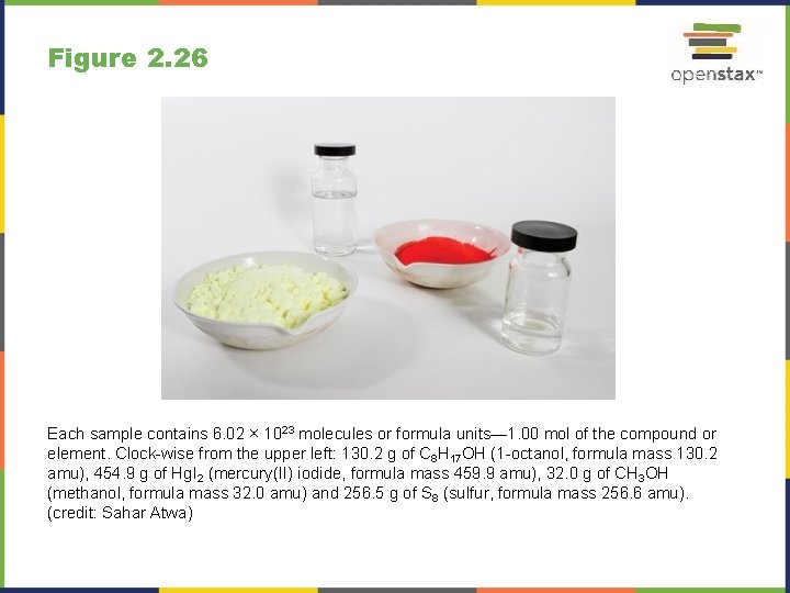 Figure 2. 26 Each sample contains 6. 02 × 1023 molecules or formula units— Figure 2. 26 Each sample contains 6. 02 × 1023 molecules or formula units—